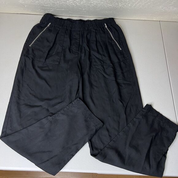 Sundance Pants Womens 12 Black Tencel Elastic Waist Zip Pockets Tapered 28” - Picture 6 of 10